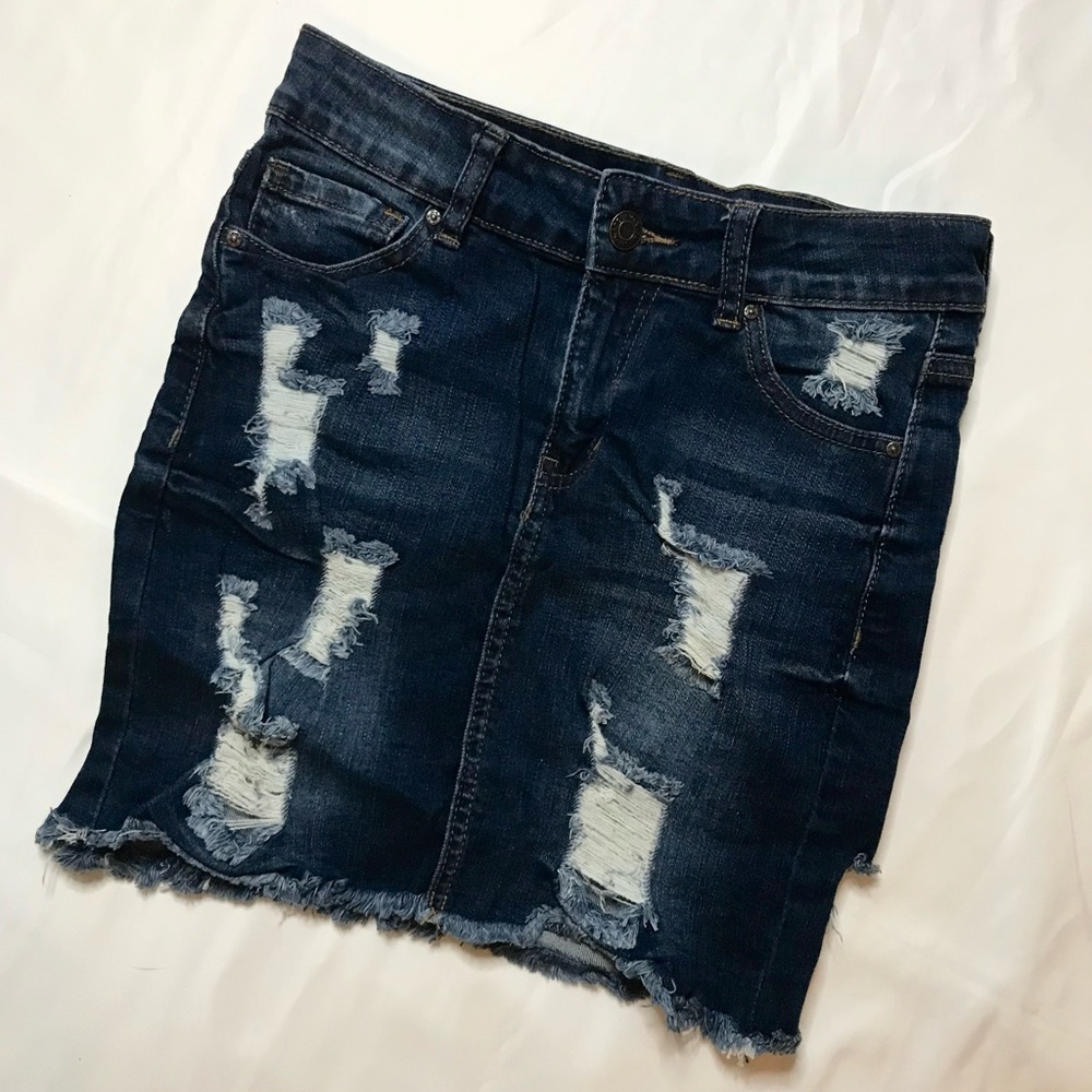 Distressed Denim Skirt